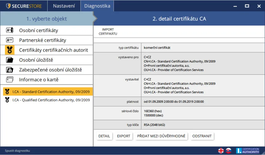 Aplikace I.CA SecureStore
